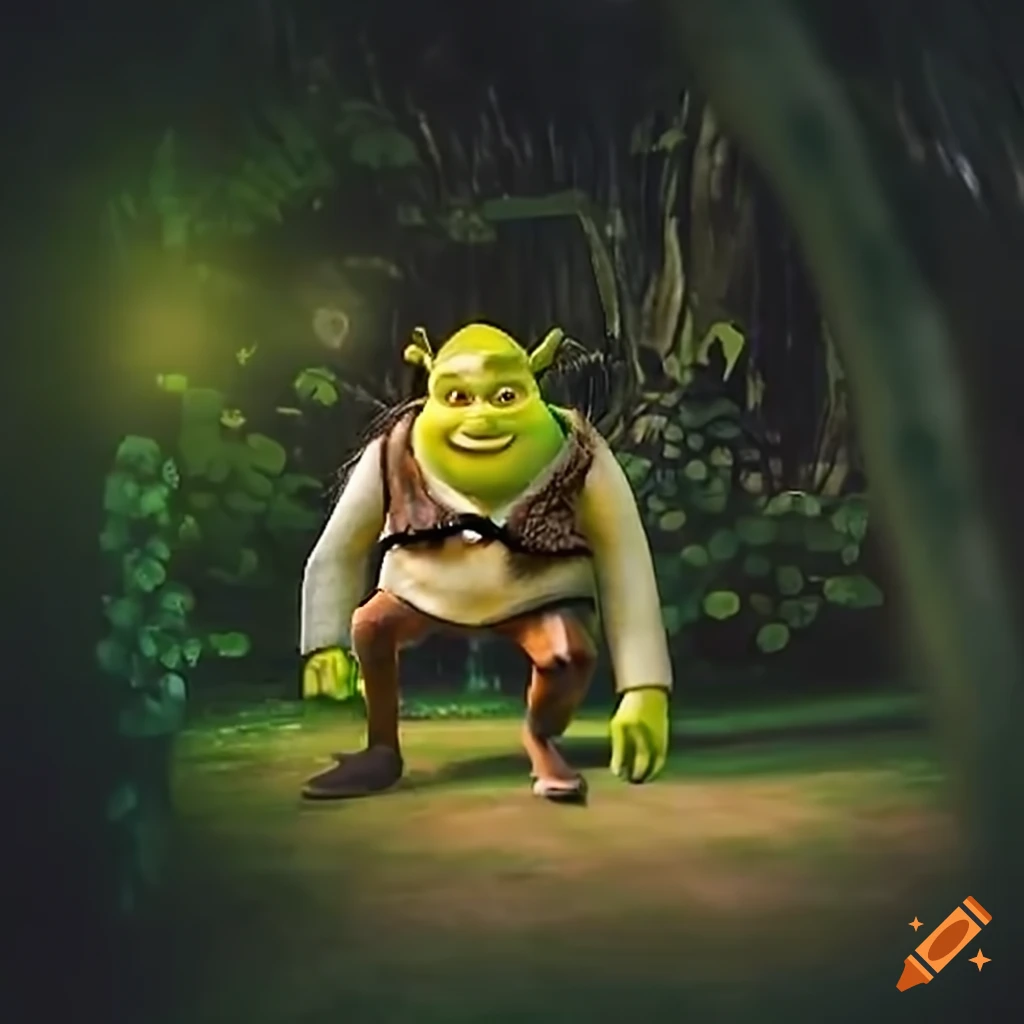 Handsome shrek, studio photography, blurred river with critmas