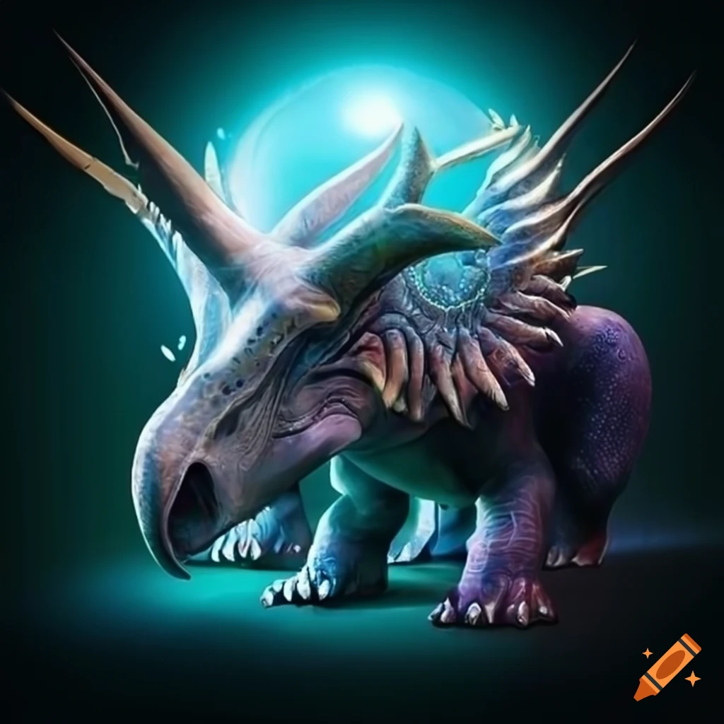 divine triceratops with halo and wings