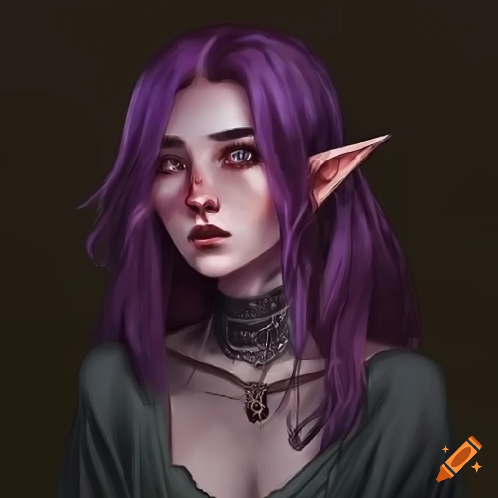 Illustration of a half-elf girl in grunge outfit on Craiyon