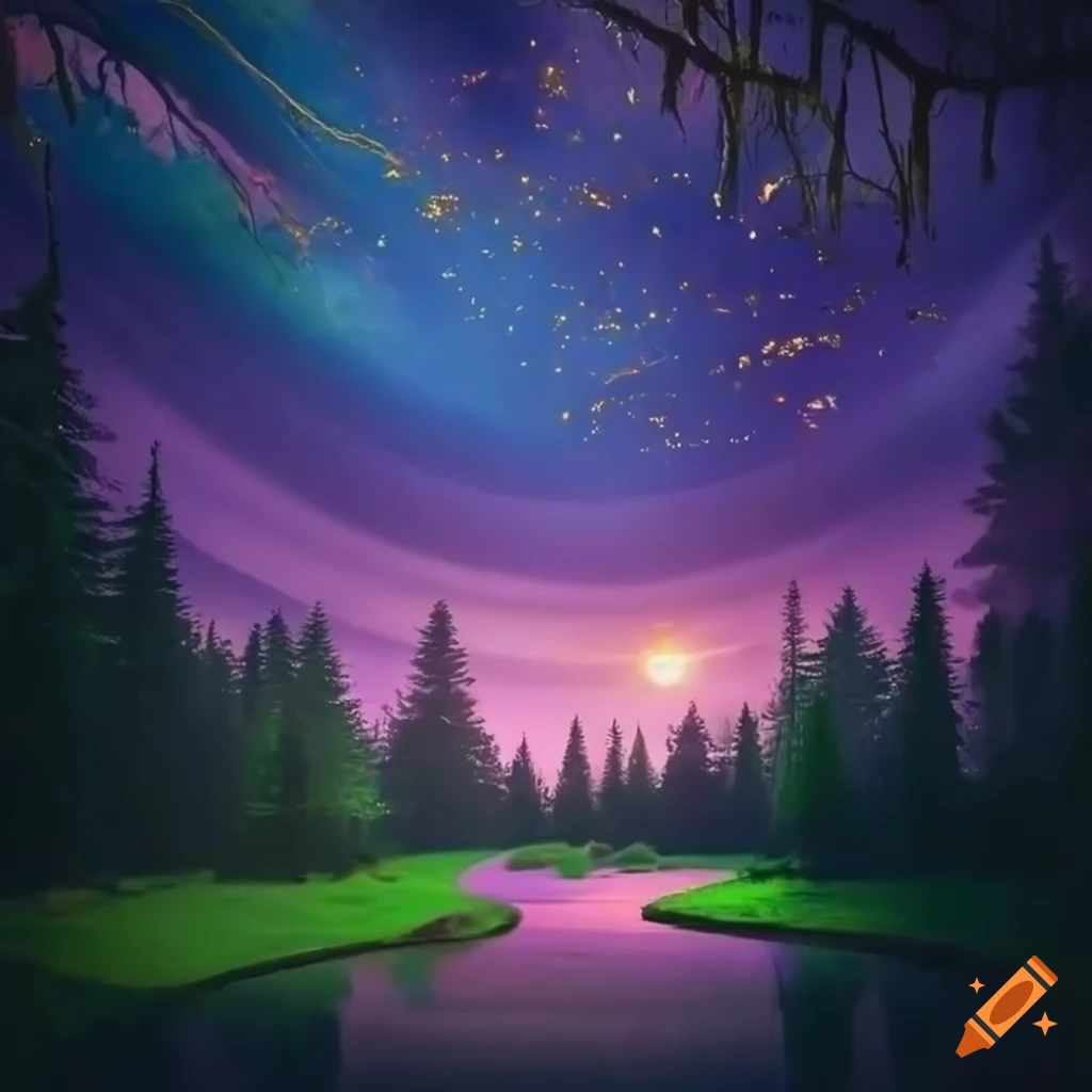 Fairytale Forest With A Winding Road And Starry Pond fairytale-forest-with-a-winding-road-and-starry-pond