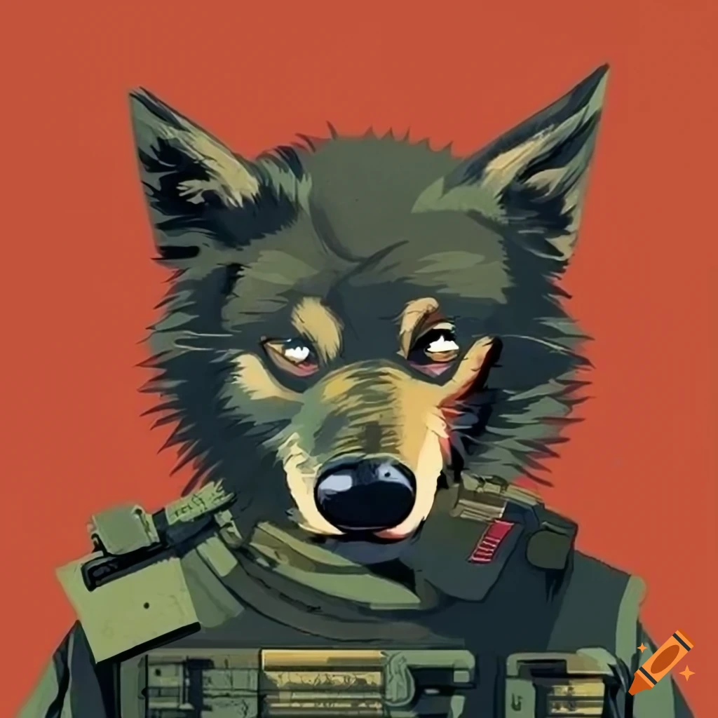 pop art wolf wearing a fighter uniform