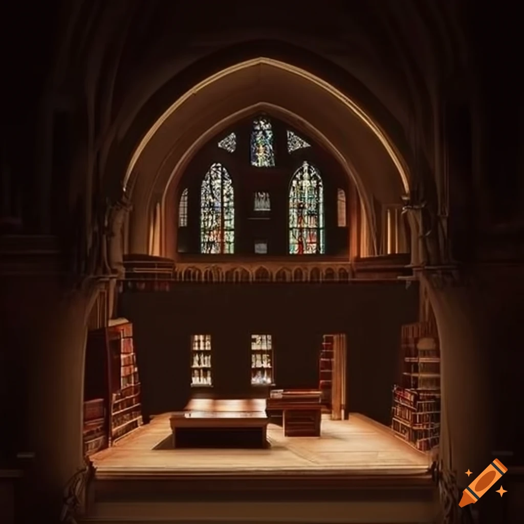 illusory library with cathedral-like architecture
