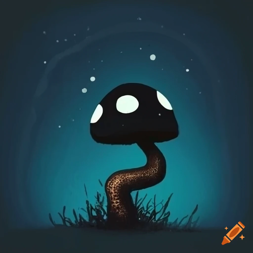 tim burton-style blue forest with black mushroom