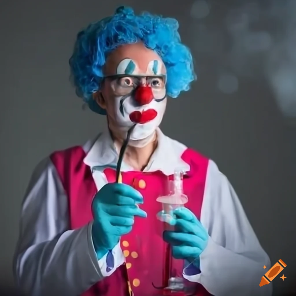 scientist clown experimenting in the lab
