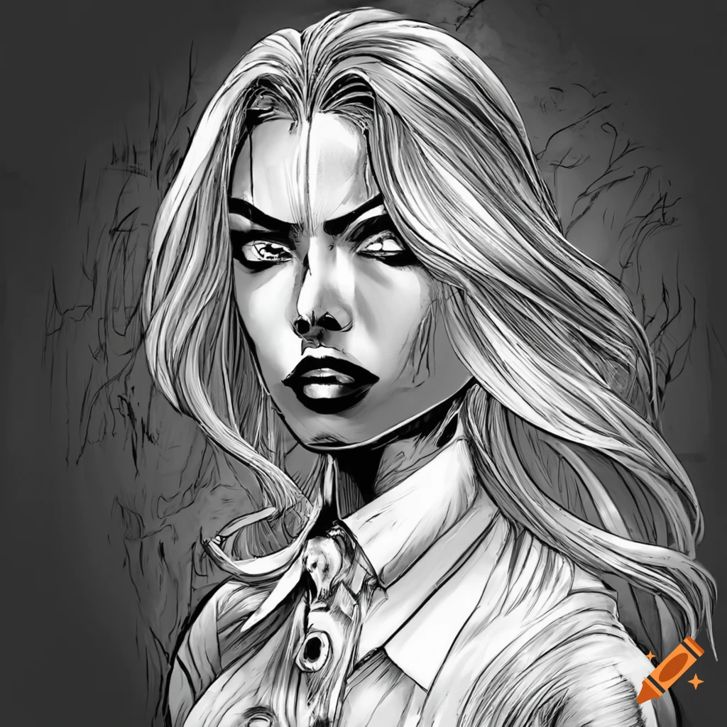 Black And White Comic Art Of A Blond Woman In White Collar Shirt On Craiyon 3157