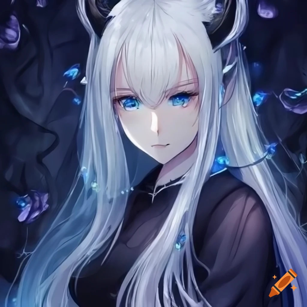 Close-up of an anime girl with white hair and blue eyes on Craiyon