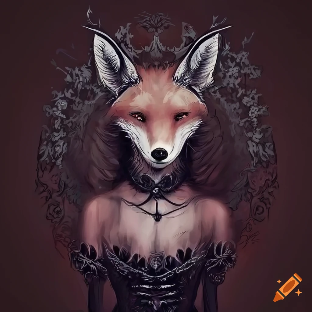 Illustration of a fox in gothic attire with mystical powers on Craiyon