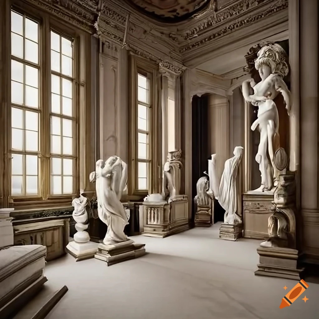 marble statues in a grand victorian art studio