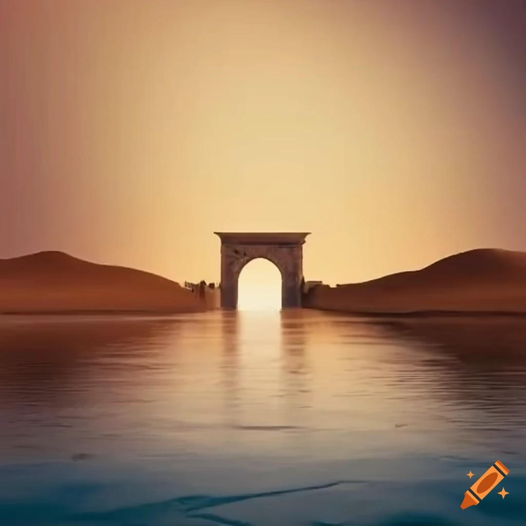 Desert gate with water feature on Craiyon