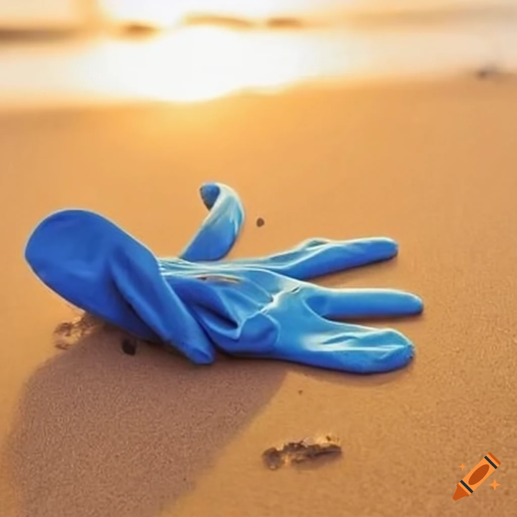 rubbish gloves on the sandy beach