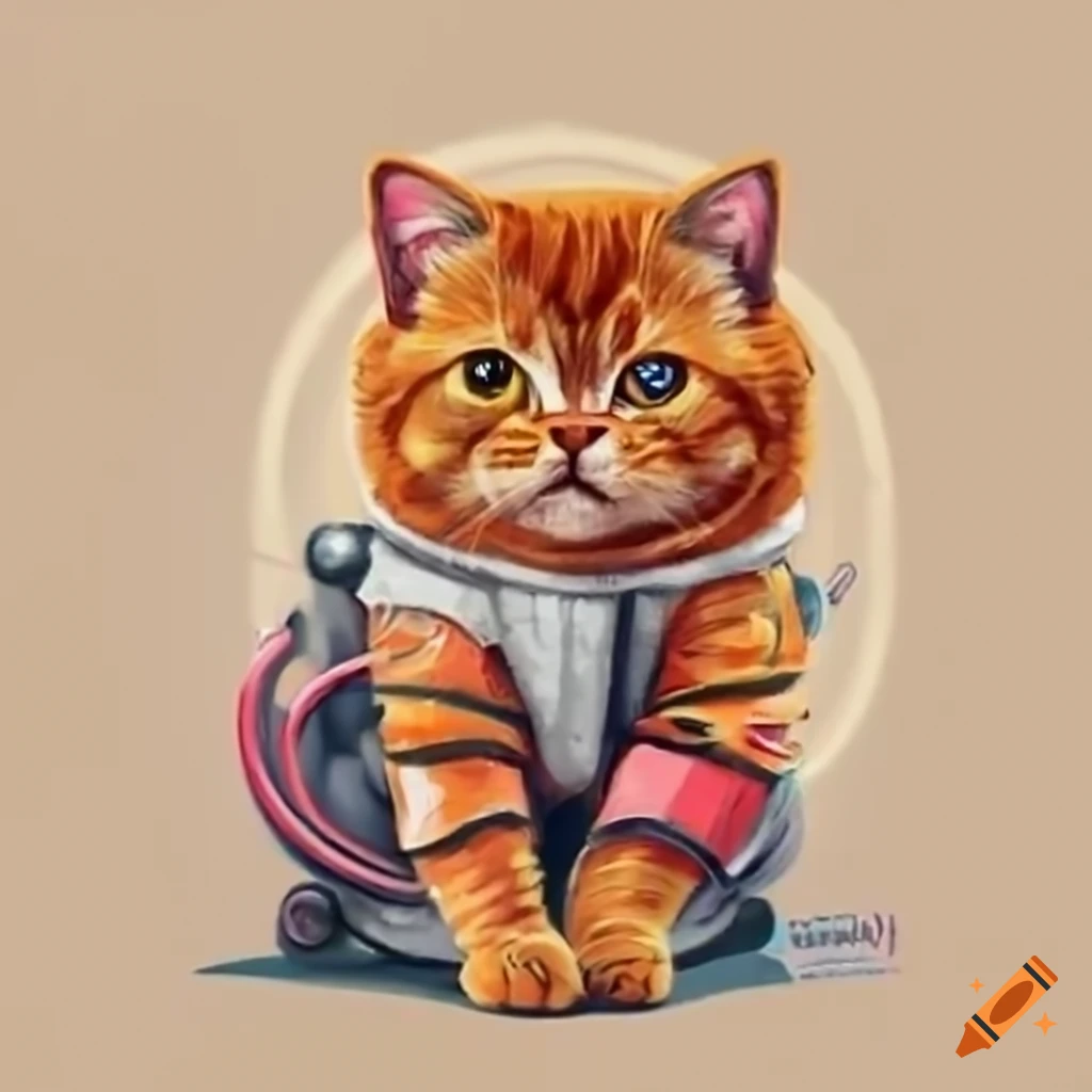 cute red-haired kitten in astronaut costume