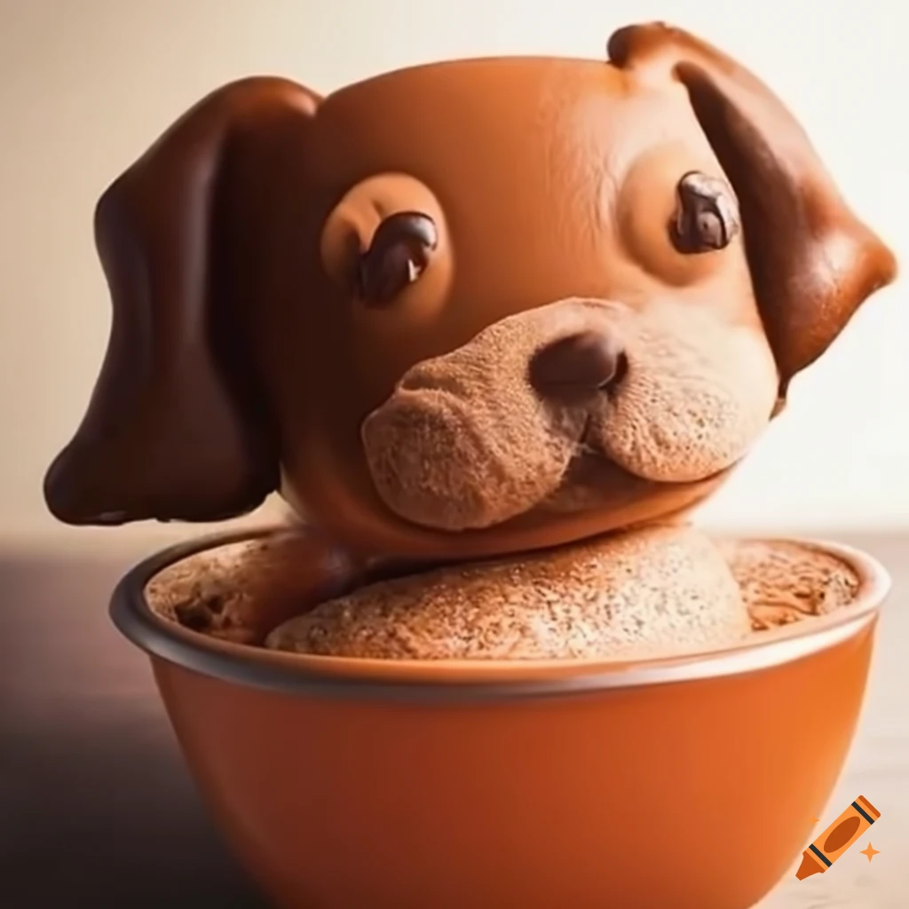 imagen de un perro de forma de pan y una taza de chocolate