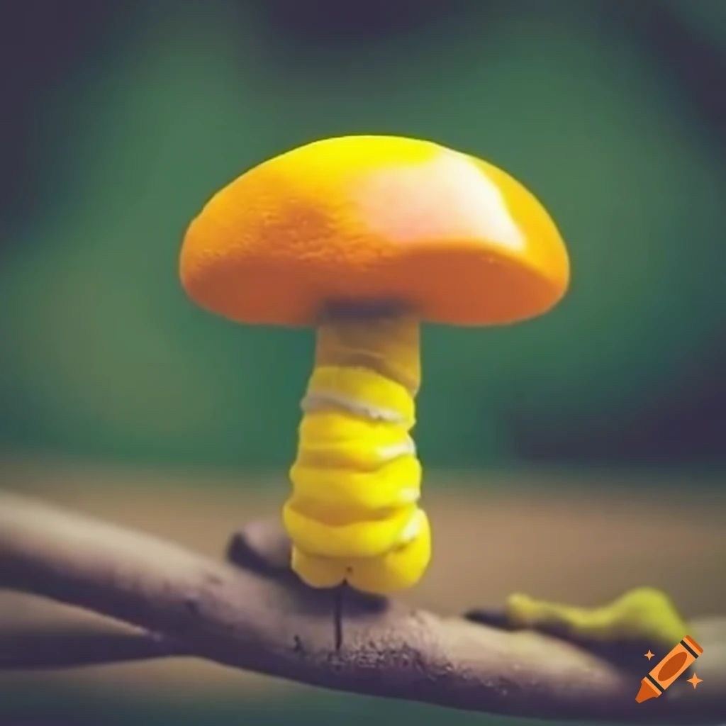 yellow caterpillar-shaped mushroom on a branch