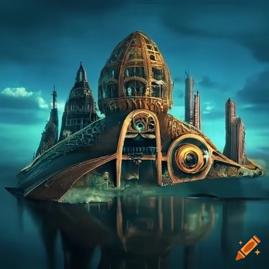 A steampunk city with unique biomorphic buildings on Craiyon
