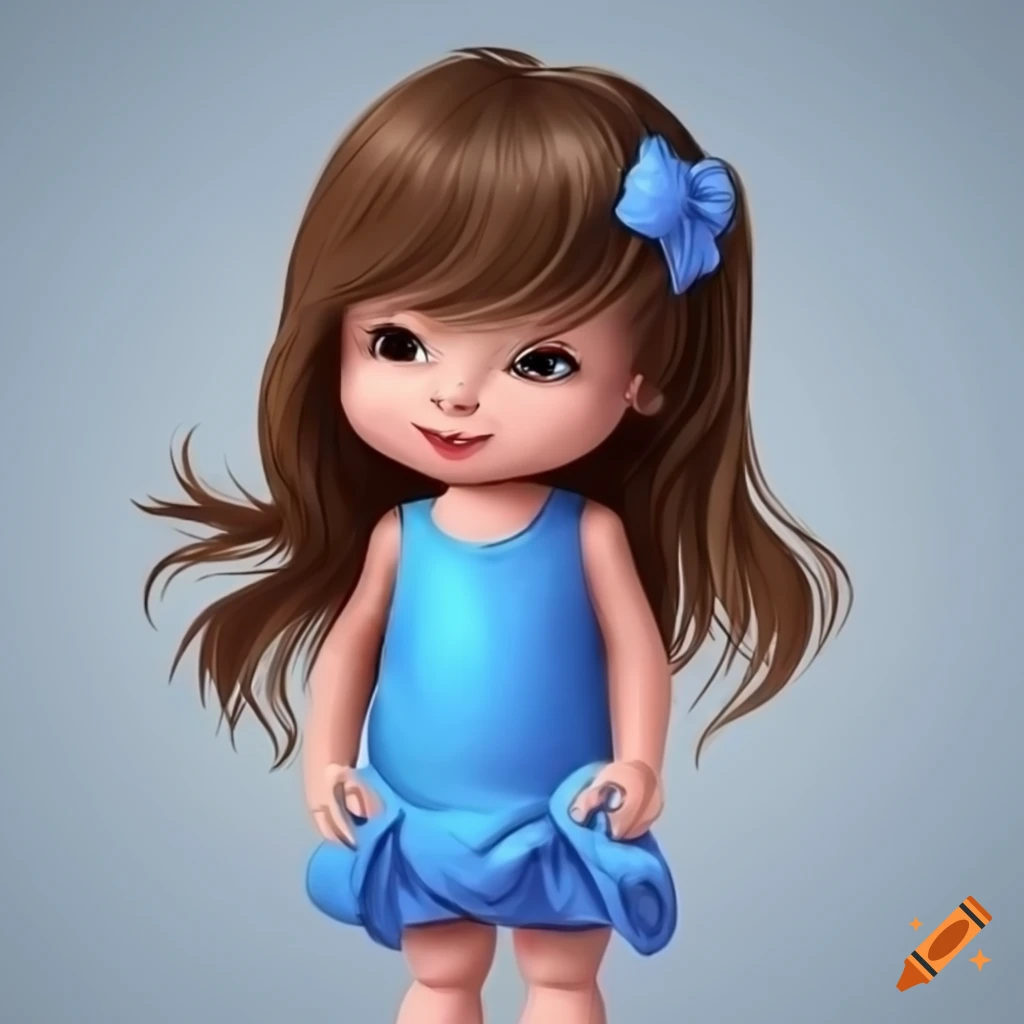 Cartoon illustration of a girl with pigtails and blue dress on Craiyon