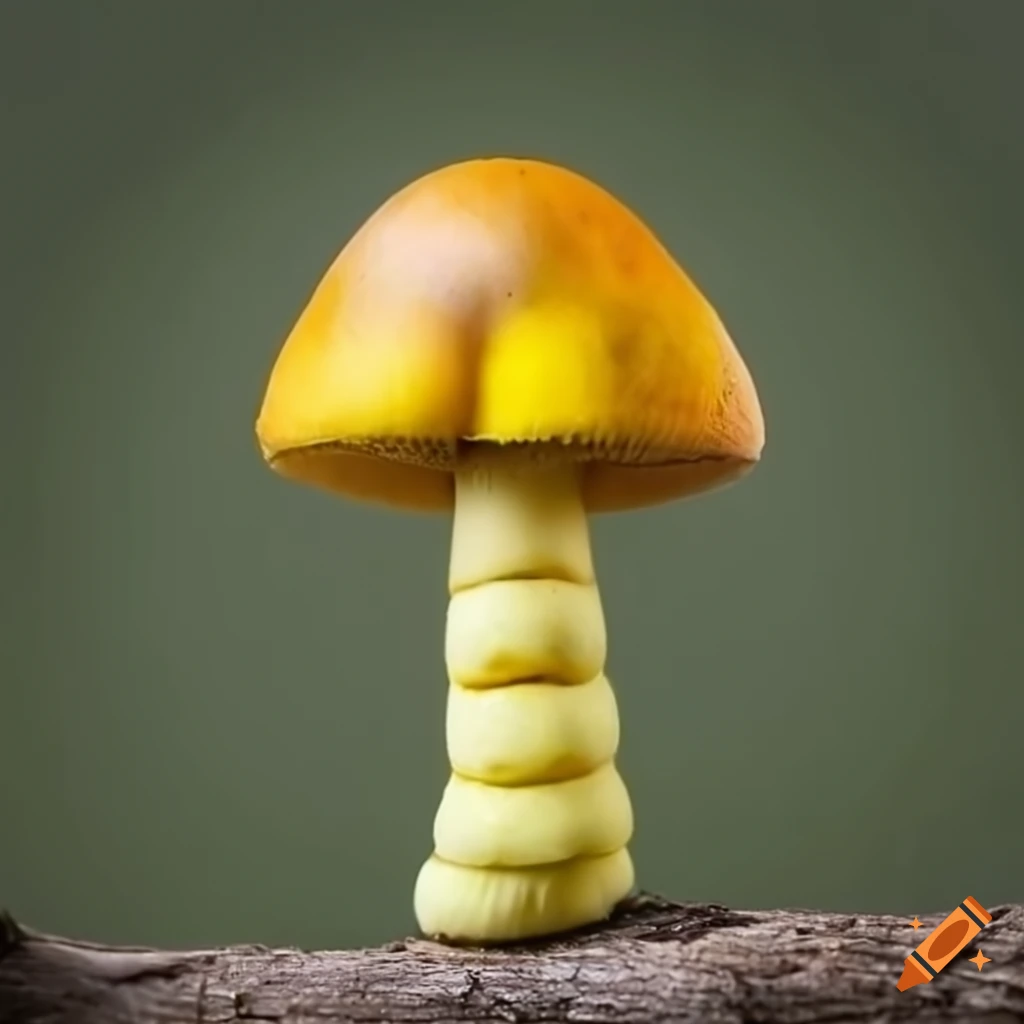 yellow caterpillar shaped mushroom on a branch