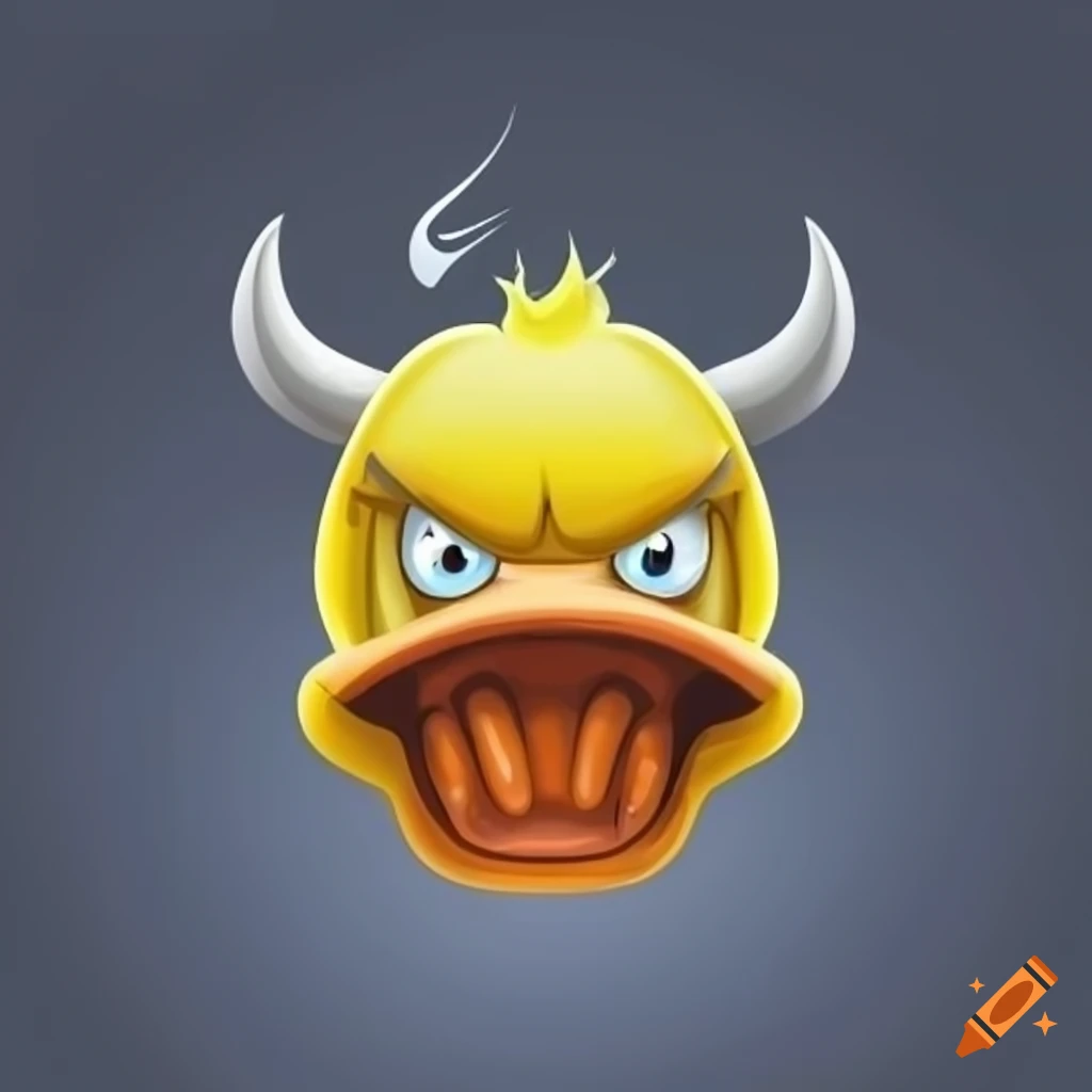 cartoon image of an angry duck with bull-like horns