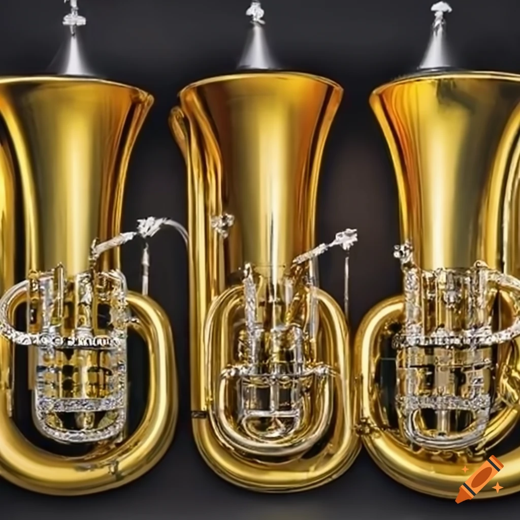 colorful tubas and marching band accessories