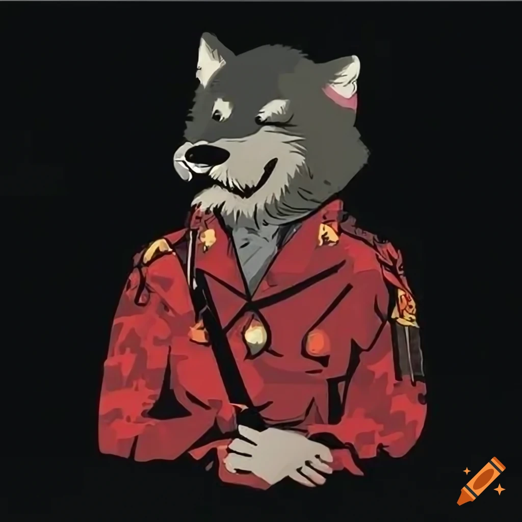 pop art wolf in insurgent uniform