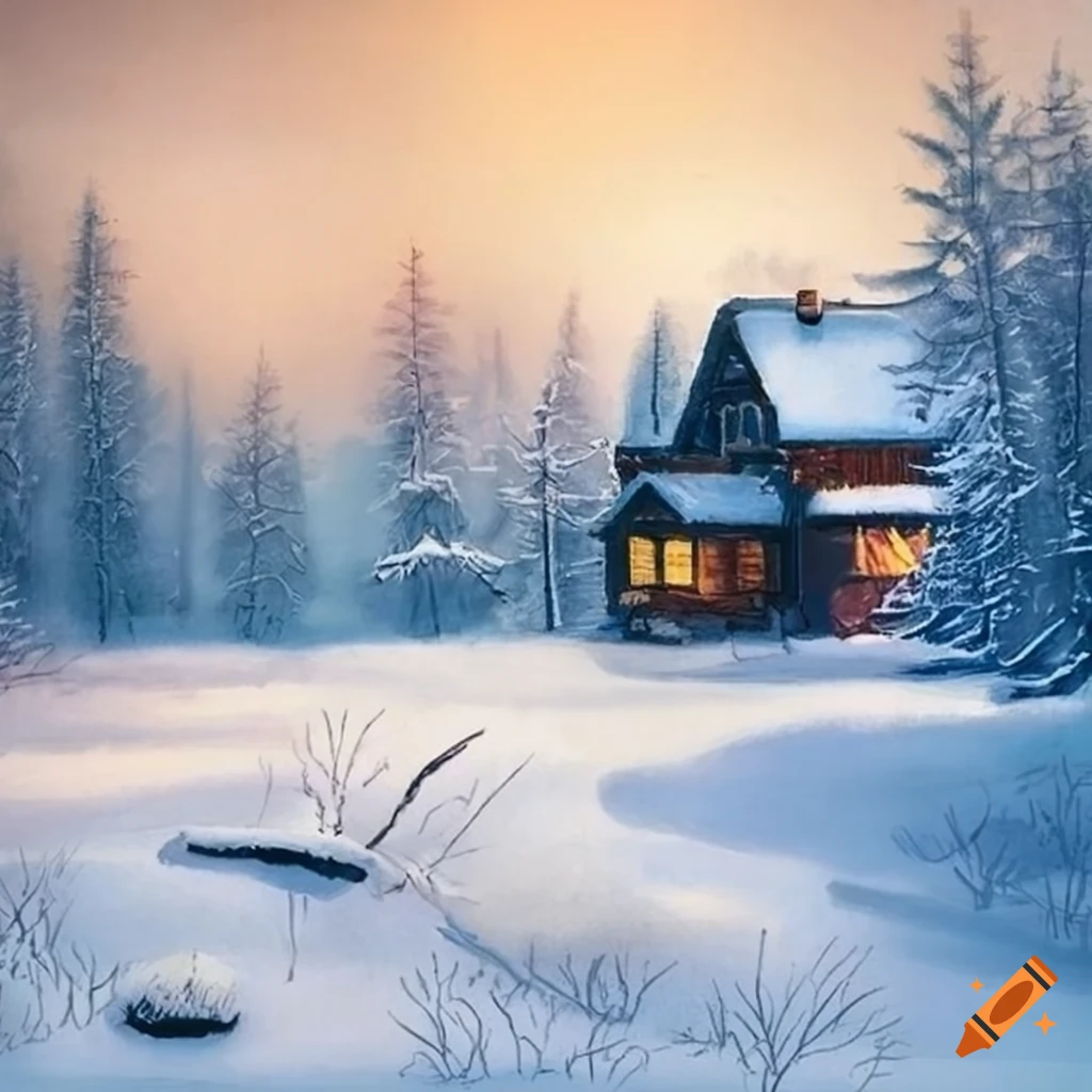 cozy cottage in a winter landscape