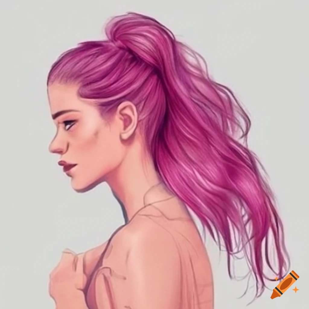 woman-with-pink-hair-in-a-ponytail-on-craiyon