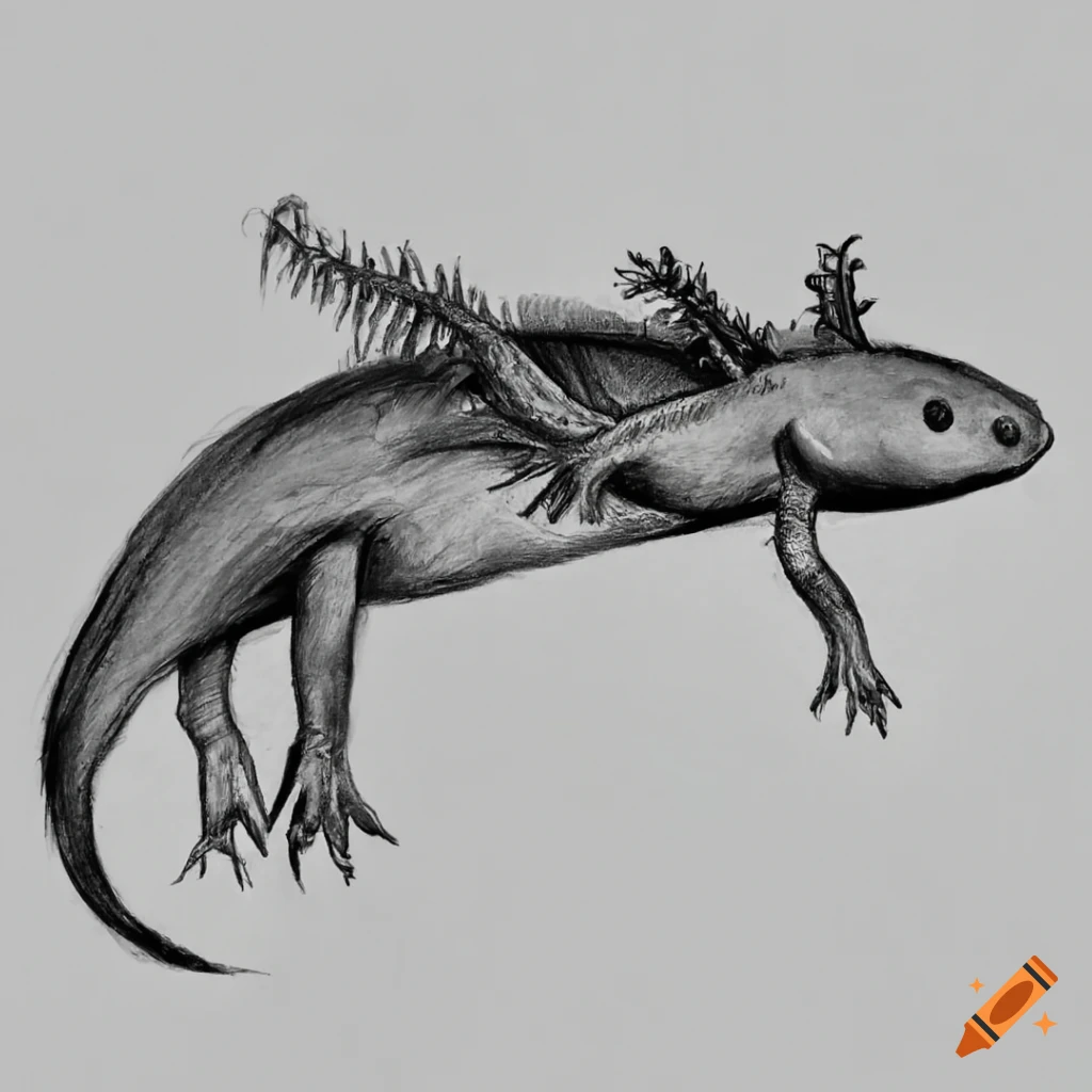 Realistic pencil drawing of an axolotl on Craiyon
