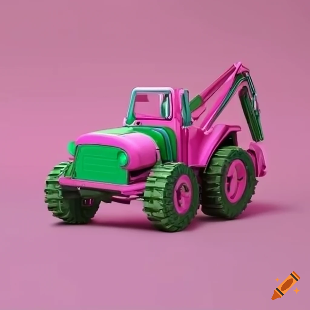 pink and green custom jeep-excavator hybrid