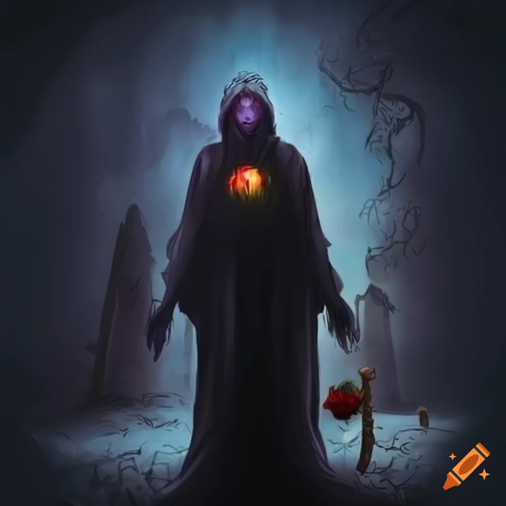 image of a sorrowful warlock at a graveyard
