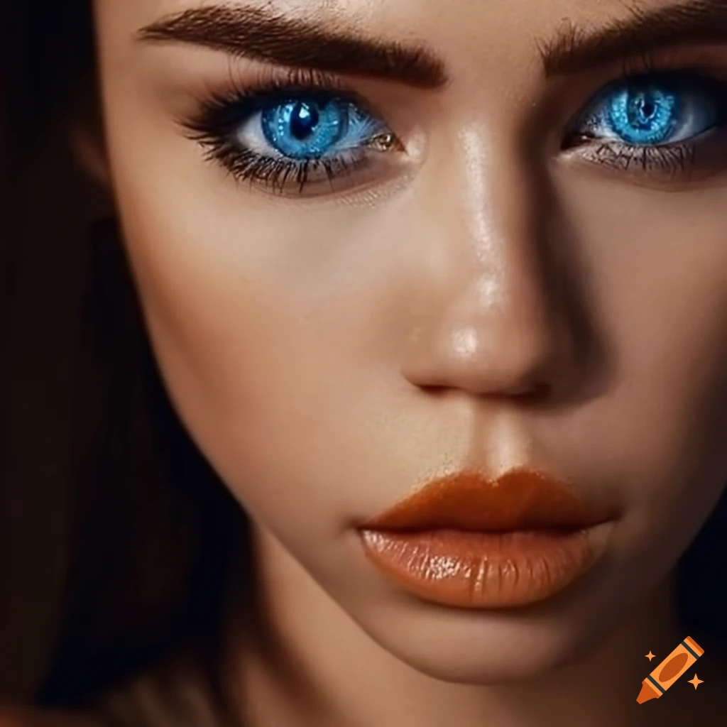 beautiful portrait of a woman with tan skin and blue eyes