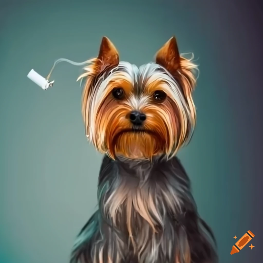 Yorkshire terrier with a cigarette