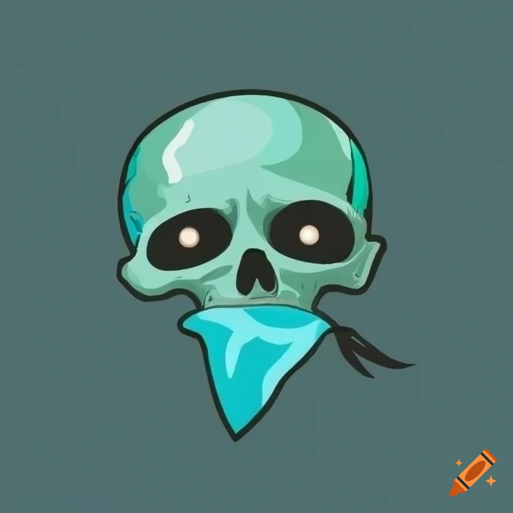 Cartoon Skull With Cyan Bandana On Craiyon