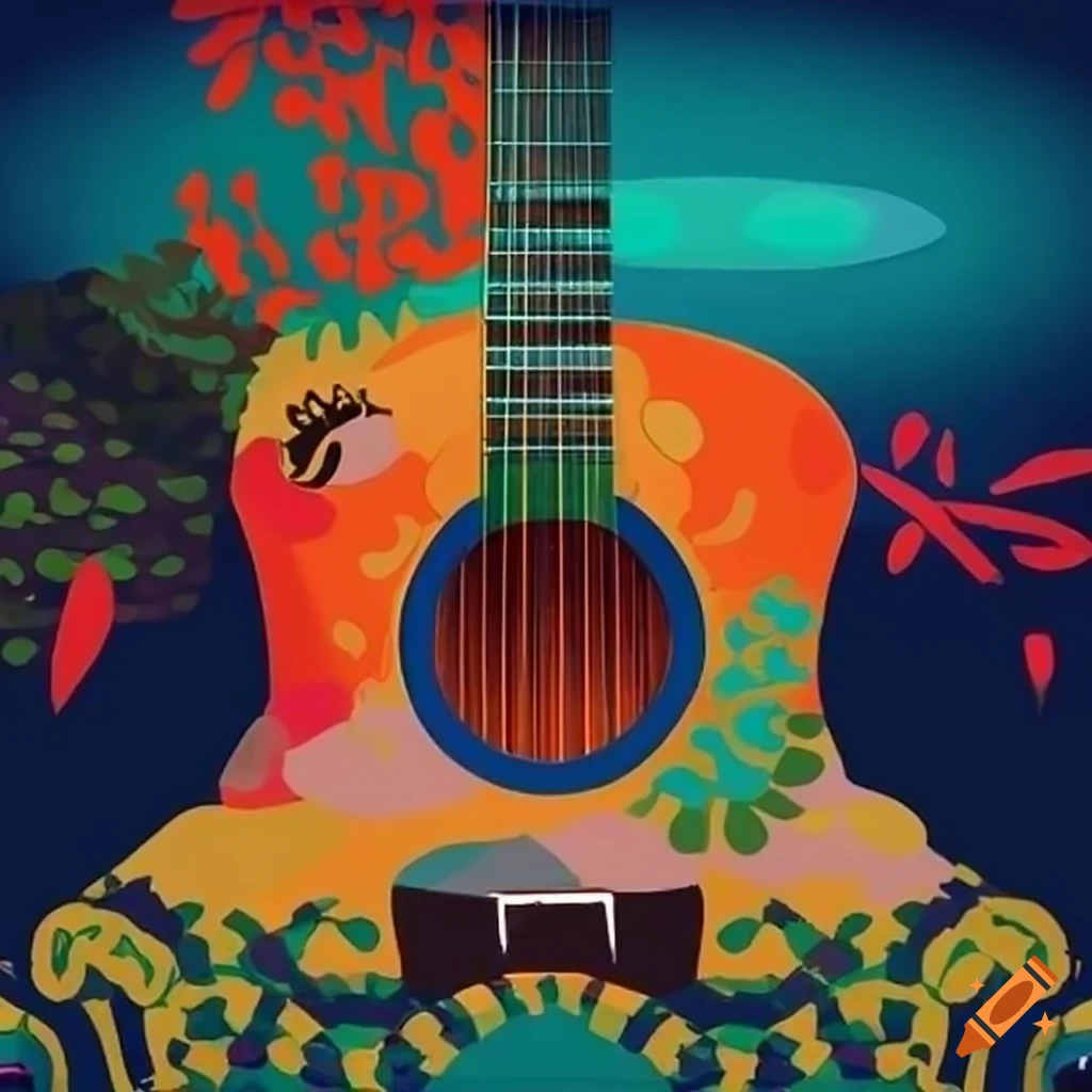 Gorilla playing guitar by a mountain lake on Craiyon