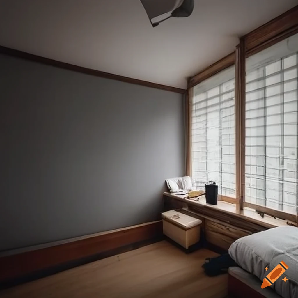 modern Japanese-style teenager's room with grey walls