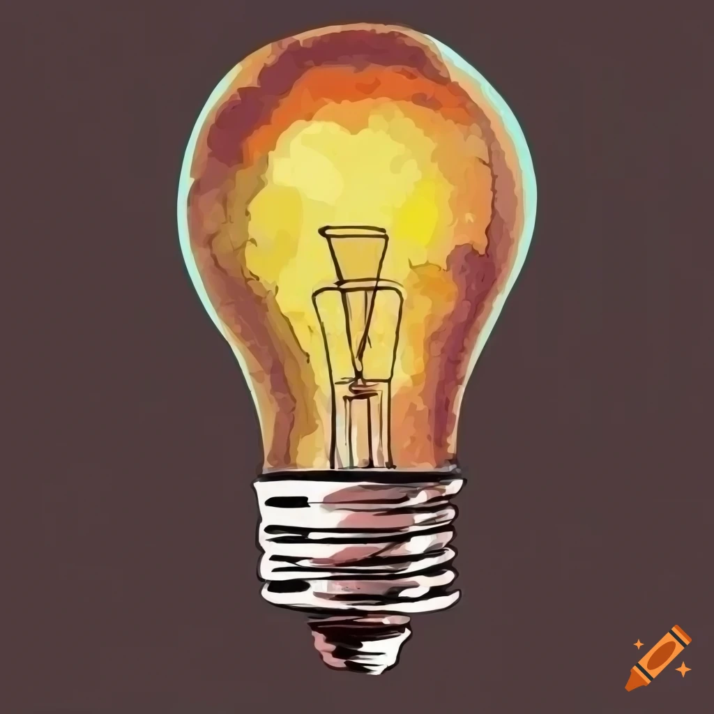 Retro style light bulb drawing on dark background on Craiyon