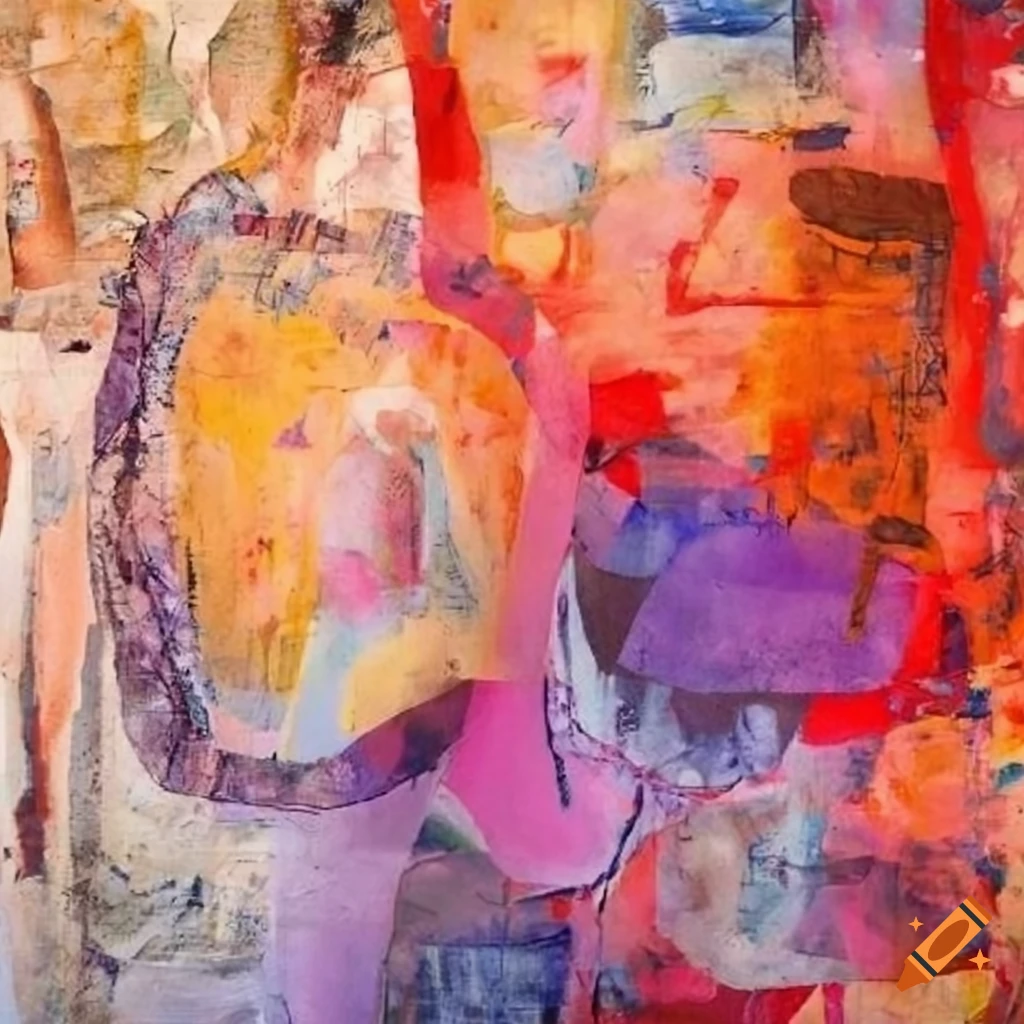 Mixed - media collage abstract painting in the style mark bradford ...