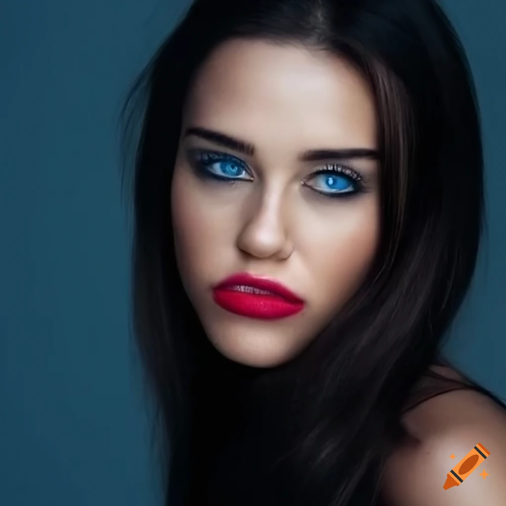 Portrait of a beautiful woman with blue eyes and dark hair