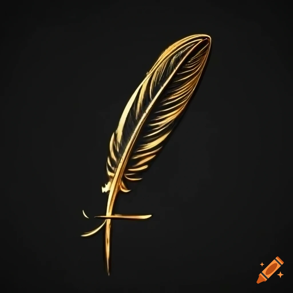 Elegant black and gold feather quill logo on Craiyon
