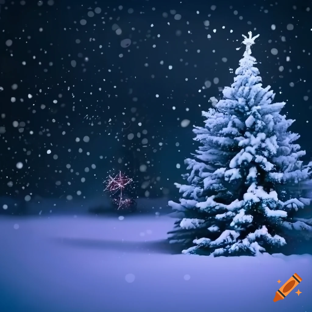 festive Christmas tree in a snowy night