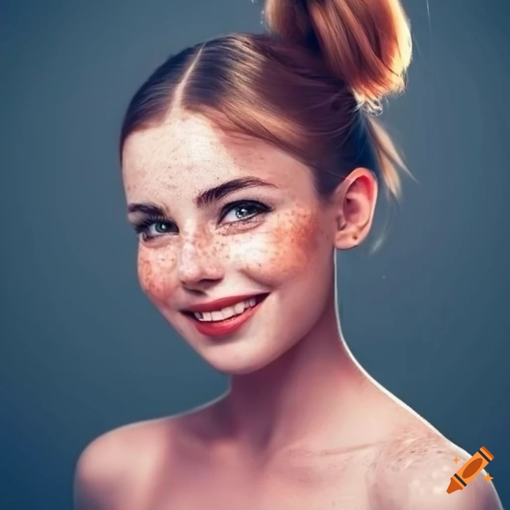 portrait of a young woman with a beautiful smile and freckles