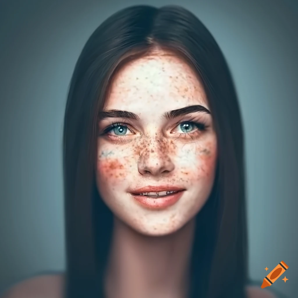 portrait of a beautiful young woman with freckles