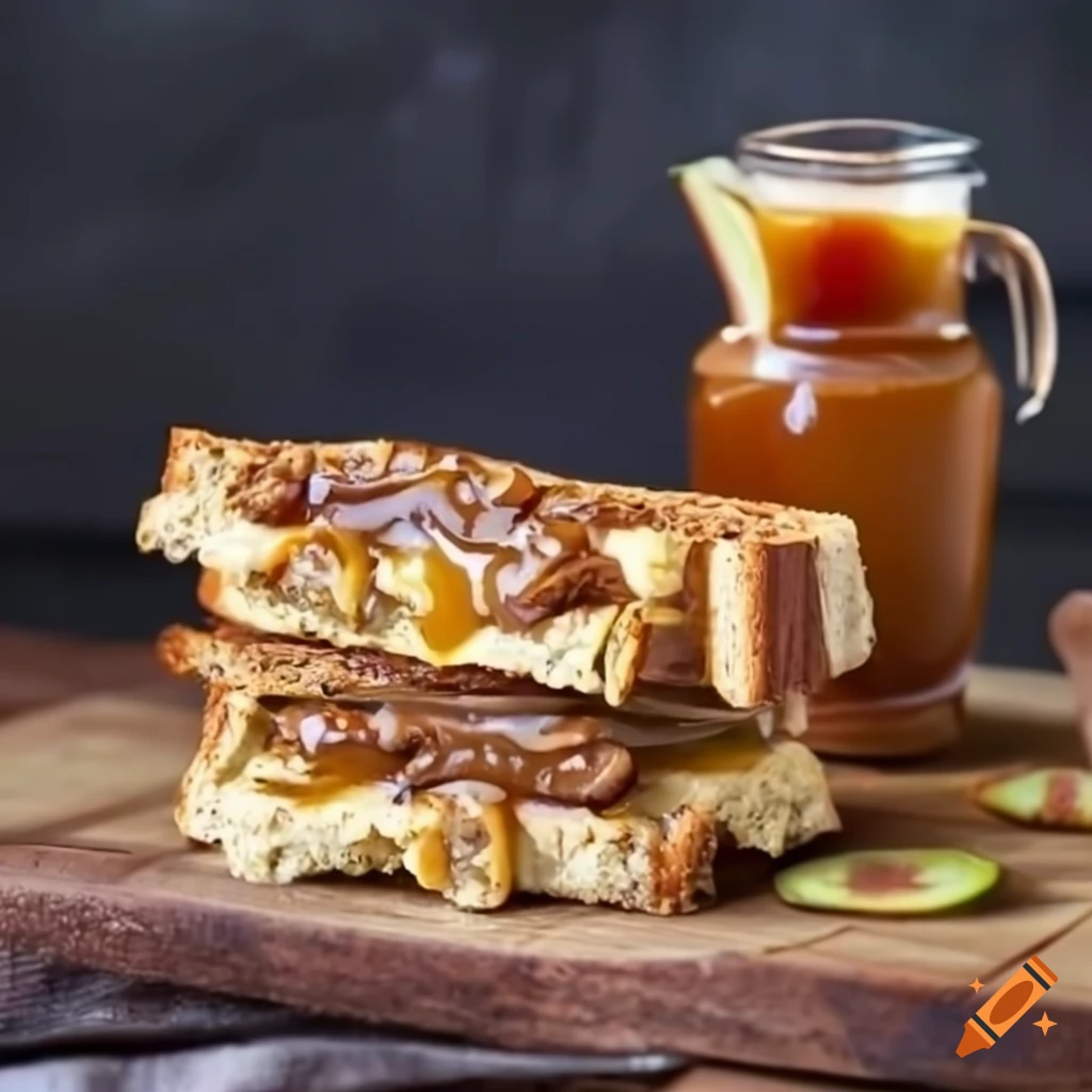 delicious vegan pecan butter sandwich with apples and caramel