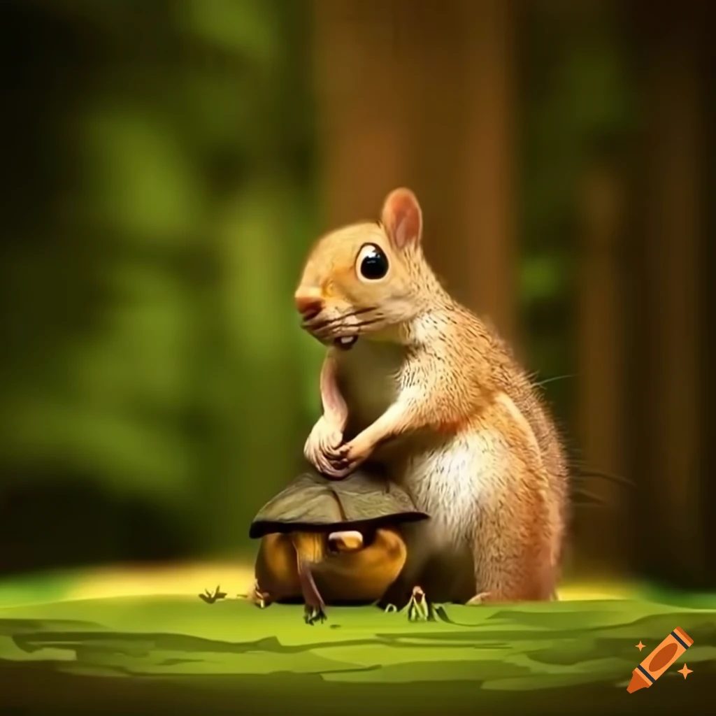 animated scene of squirrel and turtle in the woods