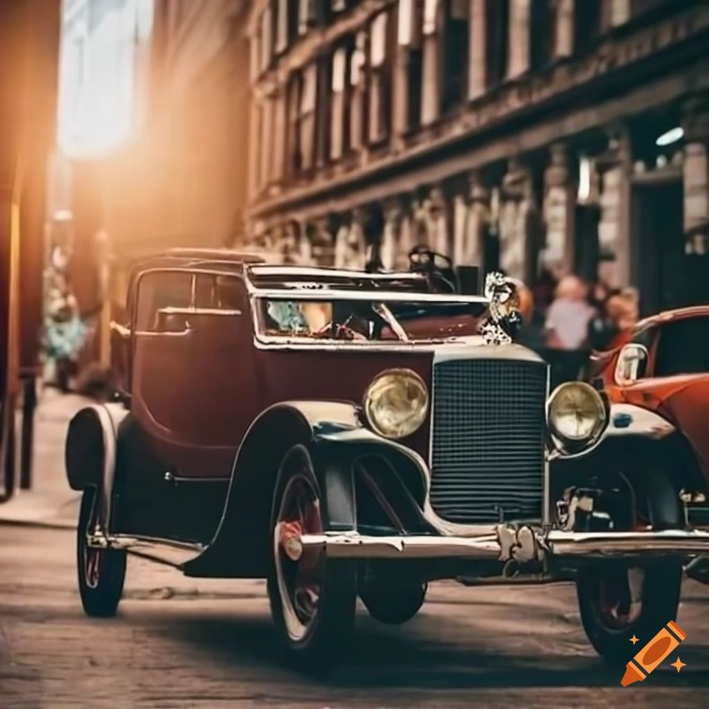 vintage car in a 1920's city