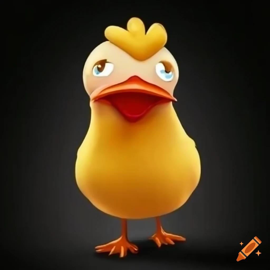 imagen de un pollo sin alas y con boca humana y patas de pato