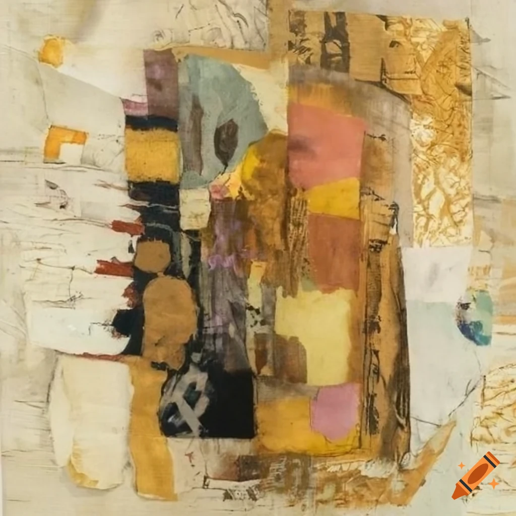Abstract mixed media artwork with newspaper and gold elements on Craiyon