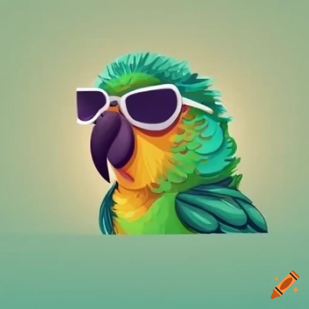 Cartoon parrot wearing sunglasses on Craiyon