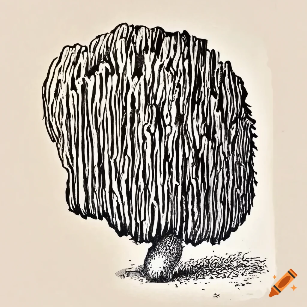 engraving of a lion's mane mushroom