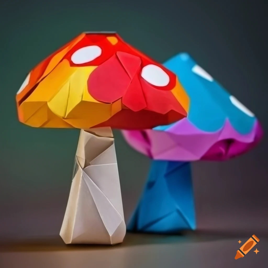 origami mushroom on a metallic surface