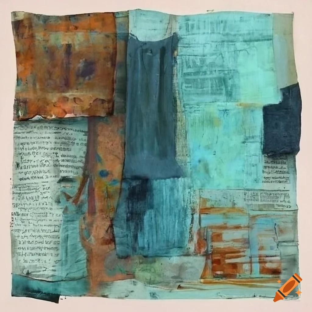 Abstract mixed media artwork in light teal on Craiyon