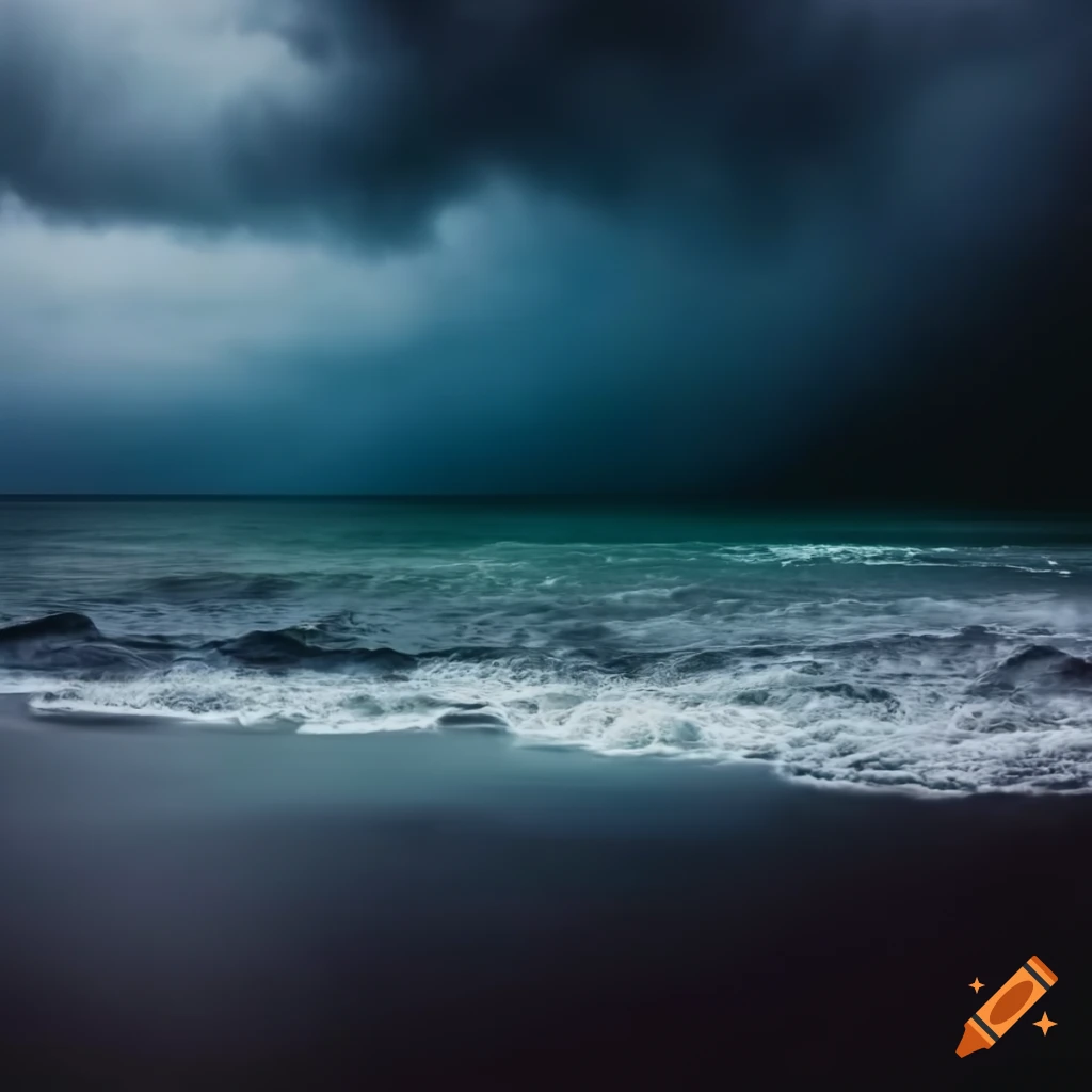 scenic beach with dark storm clouds